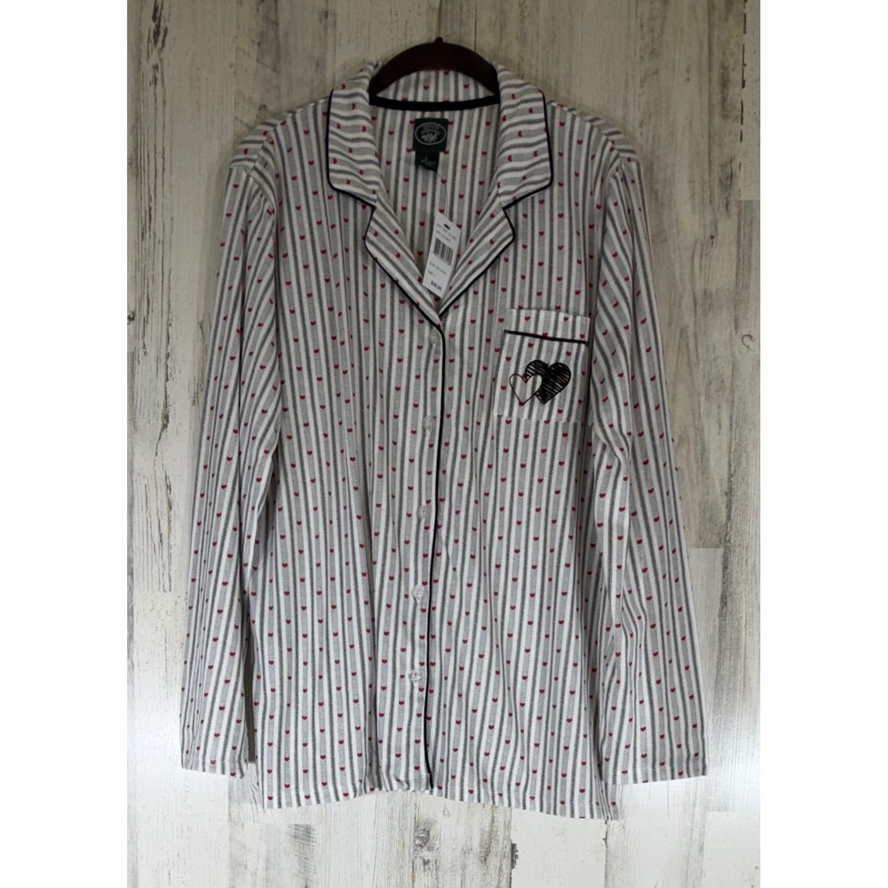 Laura Ashley Pajama Top Large Grey Stripe‎ Red Heart Loungewear Valentines NWT